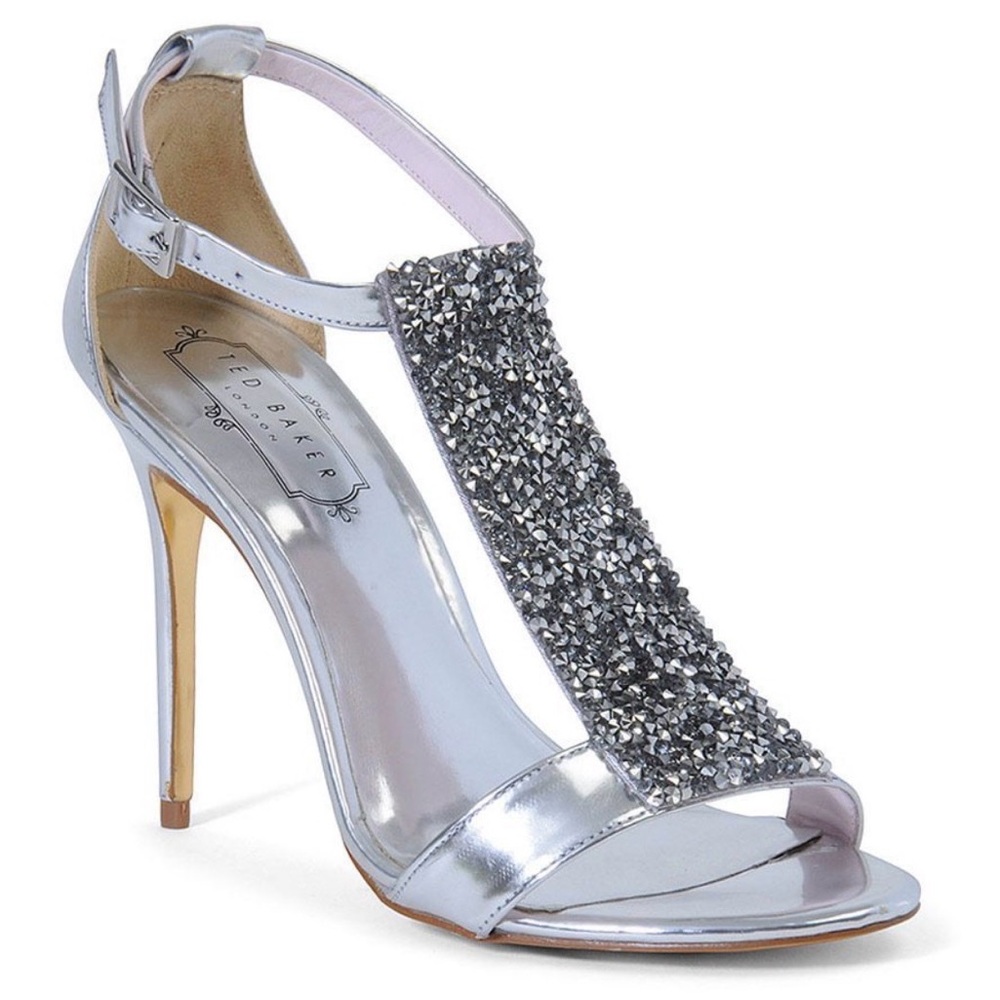 Ted Baker Metallic Silver Heels with Sparkling Accents